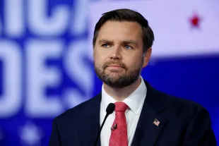 Republican vice presidential nominee Sen. JD Vance (R-OH) participates in a debate at the CBS Broadcast Center on October 1, 2024 in New York City. (Photo by Chip Somodevilla/Getty Images)