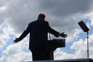RACINE, WISCONSIN - JUNE 18: Republican presidential candidate former President Donald Trump speaks during a rally at Festival Park on June 18, 2024 in Racine, Wisconsin. This is Trump's third visit to Wisconsin, a key swing state in 2024. (Photo by Scott Olson/Getty Images)