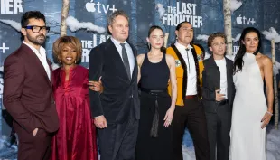 NEW YORK, NEW YORK - OCTOBER 07: (L-R) Dominic Cooper, Alfre Woodard, Jason Clarke, Haley Bennett, Dallas Goldtooth, Tait Blum and Simone Kessell attend Apple TV+'s "The Last Frontier" world premiere at Regal Union Square on October 07, 2025 in New York City. (Photo by Stephanie Augello/WireImage)