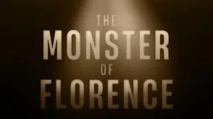 The Monster of Florence title card under a spotlight. Image via Netflix.