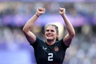 DWTS star Ilona Maher #2 of Team United States celebrates following victory during the Women's Rugby Sevens Bronze medal match between Team United States and Team Australia on day four of the Olympic Games Paris 2024 (Image via Getty)