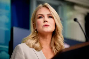 White House press secretary Karoline Leavitt takes a question from a reporter during the daily press briefing in the Brady Press Briefing Room at the White House on April 1, 2025 in Washington, DC. (Photo by Andrew Harnik/Getty Images)