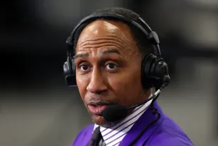 LAS VEGAS, NEVADA - FEBRUARY 08: Sports television personality Stephen A. Smith is seen on Radio Row ahead of Super Bowl LVIII at the Mandalay Bay Convention Centeron February 08, 2024 in Las Vegas, Nevada. (Photo by Rob Carr/Getty Images)