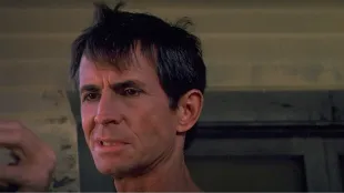 Anthony Hopkins Close-up from Psycho II (1983) at the Bates Motel. Image courtesy Prime Video.