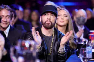 Inductee Eminem attends the 37th Annual Rock & Roll Hall of Fame Induction Ceremony at Microsoft Theater on November 05, 2022 in Los Angeles, California. (Photo by Theo Wargo/Getty Images for The Rock and Roll Hall of Fame)