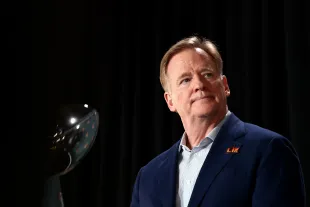 NEW ORLEANS, LOUISIANA - FEBRUARY 03: NFL Commissioner Roger Goodell speaks during a press conference ahead of the Super Bowl LIX at Caesars Superdome on February 03, 2025 in New Orleans, Louisiana. (Photo by Chris Graythen/Getty Images)