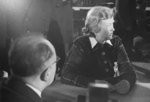 German war criminal Ilse Koch, known as 'The Witch of Buchenwald', during her trial at the District Court at Augsburg, Bavaria, Germany, 12th December 1950. The trial of the wife of Nazi commander Karl-Otto Koch, lasted seven weeks and ended in a guilty verdict and a sentence of life imprisonment. (Photo by European/Archive Photos/Getty Images)