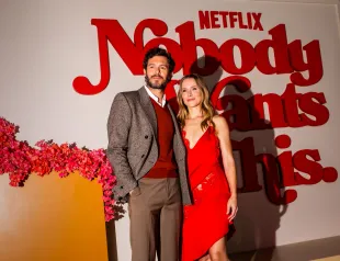 LOS ANGELES, CALIFORNIA - OCTOBER 16: (L-R) Adam Brody and Kristen Bell attend Netflix's "Nobody Wants This" S2 Premiere on October 16, 2025 in Los Angeles, California.  (Photo by Roger Kisby/Getty Images for Netflix)