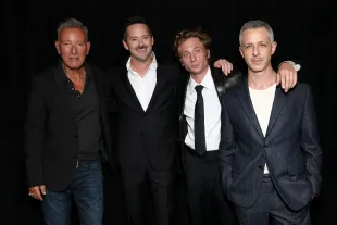 NEW YORK, NEW YORK - SEPTEMBER 28: (L-R) Bruce Springsteen, Scott Cooper, Jeremy Allen White and Jeremy Strong attend the "Springsteen: Deliver Me From Nowhere" Backstage during the 63rd New York Film Festival at Alice Tully Hall, Lincoln Center on September 28, 2025 in New York City. (Photo by Cindy Ord/Getty Images for FLC)