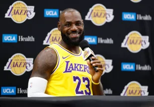 EL SEGUNDO, CALIFORNIA - SEPTEMBER 29:  LeBron James #23 of the Los Angeles Lakers speaks with the media during Los Angeles Lakers Media Day at UCLA Health Training Center on September 29, 2025 in El Segundo, California.  NOTE TO USER: User expressly acknowledges and agrees that, by downloading and or using this photograph, User is consenting to the terms and conditions of the Getty Images License Agreement. (Photo by Ronald Martinez/Getty Images)