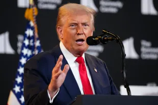 Donald Trump was shown as a Roman Emperor in the viral skit video (Image via Getty)