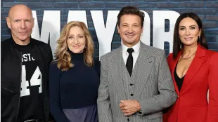 Hugh Dhillon, Edie Falco, Jeremy Renner and Laura Benanti in the Season 4 premiere of Mayor of Kingstown via Instagram @mayorofkingstown