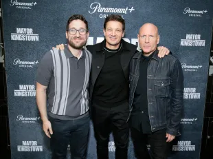 NEW YORK, NEW YORK - MAY 20: (L-R) Josh Horowitz, Jeremy Renner and Hugh Dillon attend the Mayor Of Kingstown special advanced screening event in NY on May 20, 2024 in New York City. (Photo by Santiago Felipe/Getty Images for Paramount+)