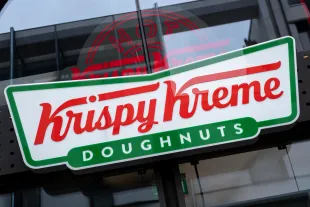 Sign for the brand Krispy Kreme outside their new store on Oxford Street on 9th June 2024 in London, United Kingdom. Krispy Kreme, previously known as Krispy Kreme Doughnuts, Inc is an American multinational doughnut company and coffeehouse chain. (photo by Mike Kemp/In Pictures via Getty Images)