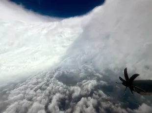 In this handout image released by the U.S. Air Force, a A U.S. Air Force Reserve crew from the 53rd Weather Reconnaissance Squadron, known as the "Hurricane Hunters," flies through Hurricane Melissa on October 27, 2025 over the Caribbean Sea. (Photo by Lt. Col. Mark Withee/U.S. Air Force via Getty Images)