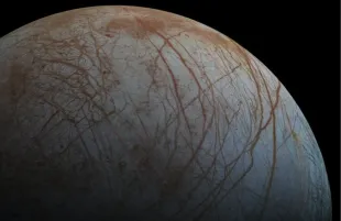Europa, the fourth largest of Jupiter’s 95 moons (Image via NASA)