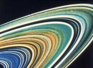 An enhanced colour image of Saturn's rings, as seen by the Voyager 2 spacecraft, August 1981 (Image via Getty)