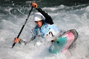 Kurts Adams Rozentals competes in the Men's Canoe Single C1 during a Canoe Slalom British Senior team and Olympic selection trials at Lee Valley White Water Centre on April 22, 2019 in London, England. (Photo by Alex Pantling/Getty Images)