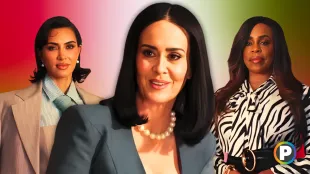 Kim Kardashian, Sarah Paulson and Niecy Nash in All's Fair season 1. (Custom cover edited by Primetimer, Original Image ©️Hulu)