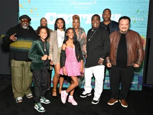 NEW YORK, NEW YORK - OCTOBER 27: (L-R) Cedric the Entertainer, Finn Maloney, Jermaine Fowler, Adrianna Mitchell, Braxton Paul, Kecia Lewis, Tracy Morgan, Owen Smith and Adrian Martinez attend the special screening of 'CRUTCH' at Regal Union Square on October 27, 2025 in New York City. (Photo by Slaven Vlasic/Getty Images  for Paramount+)