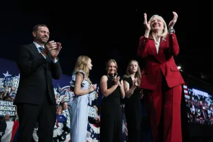 Virginia Democratic gubernatorial candidate, former U.S. Rep. Abigail Spanberger celebrates with her family after delivering remarks at her election-night rally at the Greater Richmond Convention Center on November 04, 2025 in Richmond, Virginia. Spanberger defeated Republican gubernatorial candidate Lt. Gov. Winsome Earle-Sears to become the first female governor in the commonwealth’s history in an election that was seen as a national political bellwether leading into the midterms.  (Photo by Win McNamee/Getty Images)