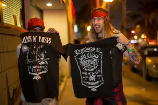 WEST HOLLYWOOD, CA - APRIL 01:  Randy Madden (R) and Fermin Flowers seen outside the Guns N' Roses concert at Troubadour on April 1, 2016 in West Hollywood, California.  (Photo by Greg Doherty/Getty Images)