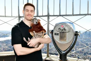NEW YORK, NEW YORK - FEBRUARY 14: Thomas Shapiro and Tika the Iggy visit The Empire State Building on February 14, 2023 in New York City. (Photo by Eugene Gologursky/Getty Images for Empire State Realty Trust)