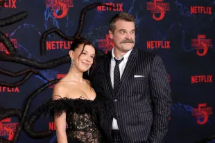 Millie Bobby Brown and David Harbour Reunite at ‘Stranger Things’ Finale Premiere (Photo by Kevin Winter/Getty Images)