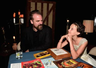 LOS ANGELES, CA - JULY 11:  Actors David Harbour and Millie Brown attend the after party for the premiere of Netflix's "Stranger Things" at Mack Sennett Studios on July 11, 2016 in Los Angeles, California.  (Photo by Alberto E. Rodriguez/Getty Images)