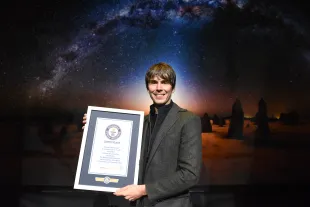 LONDON, UNITED KINGDOM - DECEMBER 02: Professor Brian Cox Achieves Guinness World Records Title For Most Tickets Sold For A Science Tour at the Hammersmith Apollo On December 02, 2016 in London, England.  (Photo by Nicky J. Sims/Getty Images)
