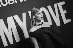 NEW YORK, NEW YORK - NOVEMBER 01: (EDITORS NOTE: Image has been converted to black and white.) Jennifer Lawrence attends the "Die My Love" New York Premiere at AMC Lincoln Square Theater on November 01, 2025 in New York City. (Photo by Valerie Terranova/WireImage)