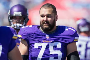 NASHVILLE, TN - SEPTEMBER 11:  Matt Kalil #75 of the Minnesota Vikings on the sidelines during a game against the Tennessee Titans at Nissan Stadium on September 11, 2016 in Nashville, Tennessee.  The Vikings defeated the Titans 25-16.  (Photo by Wesley Hitt/Getty Images)