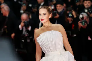CANNES, FRANCE - MAY 17: Jennifer Lawrence attends the "Die My Love" red carpet at the 78th annual Cannes Film Festival at Palais des Festivals on May 17, 2025 in Cannes, France. (Photo by Lyvans Boolaky/Getty Images)