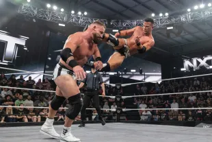 ORLANDO, FLORIDA - MARCH 18 : Ricky Saints in action against Ridge Holland during NXT at WWE Performance Center on March 18, 2025 in Orlando, Florida.  (Photo by Andrea Kellaway/WWE via Getty Images)