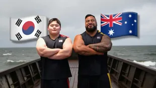 Team Korea's Kim Min-jae and Team Australia's Eddie Williams (Image via Instagram/@eddiejowilliams)