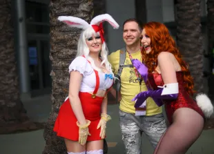 Cosplayers dressed as Roger Rabbit and Jessica Rabbit at WonderCon 2023. (Photo by Chelsea Guglielmino/Getty Images)