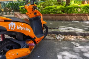 SYDNEY, AUSTRALIA - APRIL 02: A Menuelog scooter used for take away delivery. Everyday Australian's have been under cost-of-living pressure, in Sydney, Australia at Glebe. (Photo by Steve Christo - Corbis/Corbis via Getty Images)
