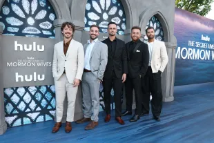 Jace Terry, Conner Leavitt, Jacob Neeley, Jordan Ngatikaura and Dakota Mortensen from Hulu's The Secret Lives Of Mormon Wives (Image via Getty)