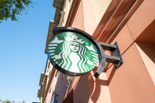 Starbucks signage on a sunny day in the Contra Costa Center neighborhood, Pleasant Hill, California, September 6, 2024. (Photo by Smith Collection/Gado/Getty Images)