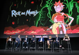 Executive Producer Dan Harmon, EP/Showrunner Scott Marder, Ian Cardoni, Harry Belden, Spencer Grammer, Chris Parnell, and Sarah Chalke speak onstage at Adult Swim's 'Rick and Morty' FYC Event at Saban Media Center on April 16, 2024 in North Hollywood, California. (Photo by Rodin Eckenroth/Getty Images for Adult Swim/Warner Bros. Discovery )