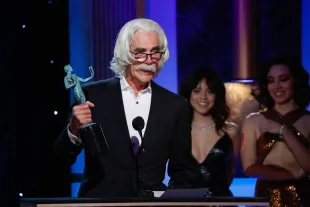 LOS ANGELES,  CALIFORNIA - FEBRUARY 26th, 29th ANNUAL SCREEN ACTORS GUILD AWARDS - Sam Elliot accepts the award for Male Actor in a Television Movie or Limited Series at the 29th Annual Screen Actors Guild Award, held at the Fairmont Century Plaza in Los Angeles on February 26th, 2023.  (Photo by Robert Gauthier / Los Angeles Times via Getty Images)