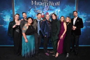 Cast members Marisha Ray, Sam Riegel, Tasha Huo, Liam O'Brien, Taliesin Jaffe, Matthew Mercer, Laura Bailey, Ashley Johnson, and Travis Willingham attend "The Mighty Nein" Season 1 Los Angeles Red Carpet Premiere at NYA WEST on November 13, 2025 in Los Angeles, California. (Photo by Anna Webber/Getty Images for Prime Video)
