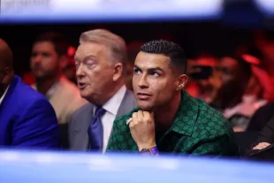 RIYADH, SAUDI ARABIA - DECEMBER 23: Cristiano Ronaldo, football player of Al Nassr, looks on during the Day of Reckoning: Fight Night at Kingdom Arena on December 23, 2023 in Riyadh, Saudi Arabia. (Photo by Richard Pelham/Getty Images)