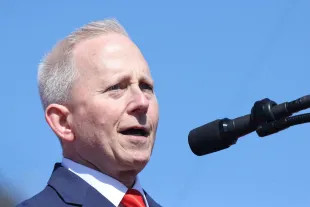  U.S. Rep. Jeff Van Drew (R-NJ) speaks during a campaign rally for Republican presidential candidate former U.S. President Donald Trump in Wildwood Beach on May 11, 2024 in Wildwood, New Jersey. Van Drew's former aide, Natalie Greene, was accused of staging an attack on herself.  (Photo by Michael M. Santiago/Getty Images)
