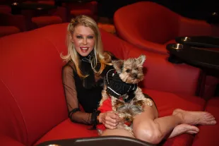 LAS VEGAS, NEVADA - AUGUST 28: Tara Reid poses for a photo with her dogs at "Attack of the Unknown" movie release at Galaxy Theatres Boulevard Mall on August 28, 2020 in Las Vegas, Nevada. (Photo by Denise Truscello/Getty Images for Attack of the Unknown LLC)