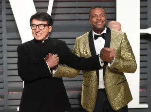 BEVERLY HILLS, CA - FEBRUARY 26:  Jackie Chan and Chris Tucker arrive for the Vanity Fair Oscar Party hosted by Graydon Carter at the Wallis Annenberg Center for the Performing Arts on February 26, 2017 in Beverly Hills, California.  (Photo by Karwai Tang/Getty Images)