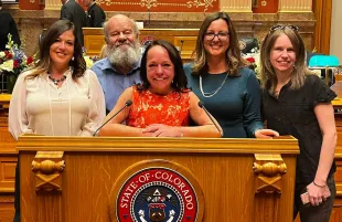 State Senator Faith Winter (C) on the opening day of the 2023 legislative session (Image via Facebook/Faith Winter)