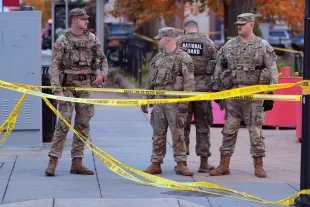 National Guard soldiers respond to a shooting near the White House on November 26, 2025 in Washington, DC. At least two National Guardsmen have been shot blocks from the White House. (Photo by Chip Somodevilla/Getty Images)