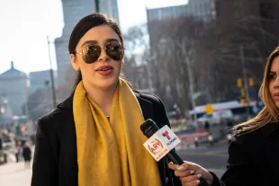 NEW YORK, NY - FEBRUARY 04: Emma Coronel Aispuro, wife of Joaquin 'El Chapo' Guzman, arrives at the U.S. District Court for the Eastern District of New York, February 4, 2019 in the Brooklyn borough of New York City. The jury has begun deliberations in the trial of El Chapo, who is accused of trafficking over 440,000 pounds of cocaine, in addition to other drugs, and exerting power through murders and kidnappings as he led the Sinaloa Cartel. (Photo by Drew Angerer/Getty Images)