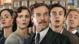 A scvene from Fackham Hall	(Image via X/@damianlewisreallyofficial)